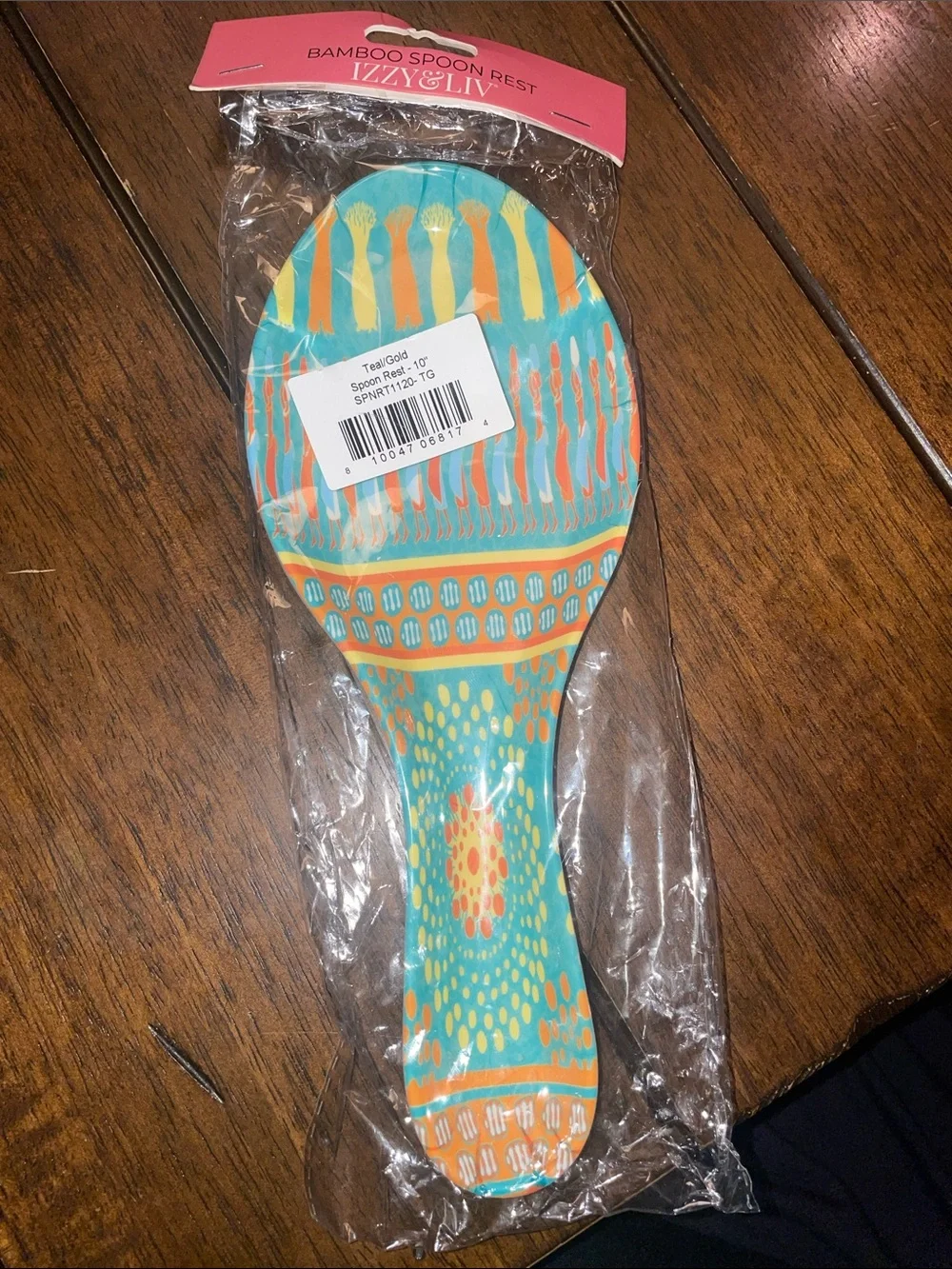Izzy & Liv Teal Pattern Bamboo Spoon Rest